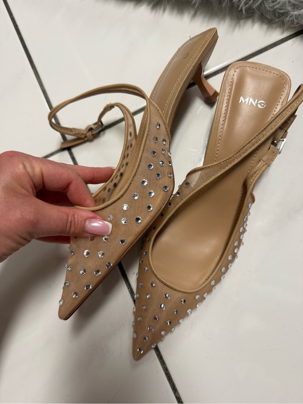 Mango Tan Pointed Slingback Flats with Silver Studs - Picture 4 of 4